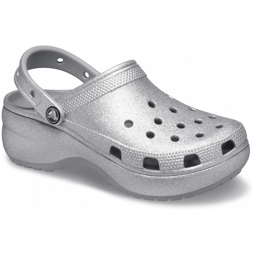 Silver Women's Crocs Classic Glitter Clog Platform Clogs | NZ 0457GSOL